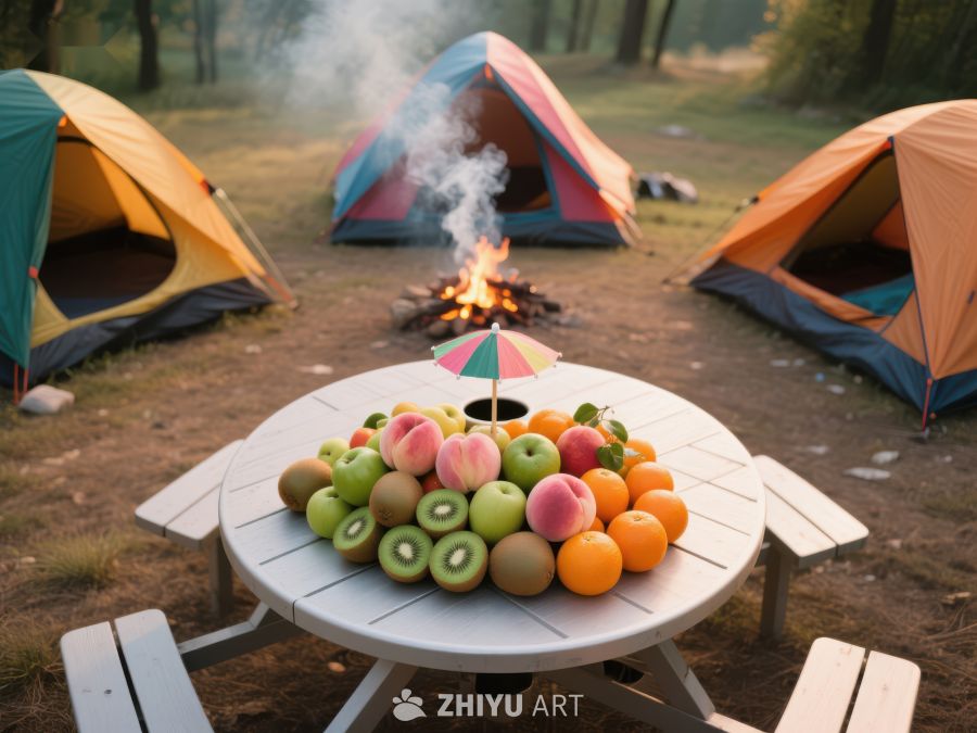 露营野餐：水果与篝火 351