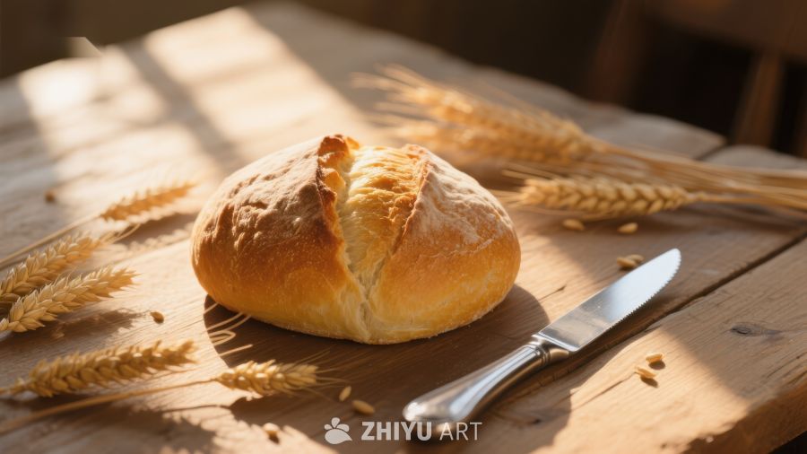 新鲜面包与麦穗静物图