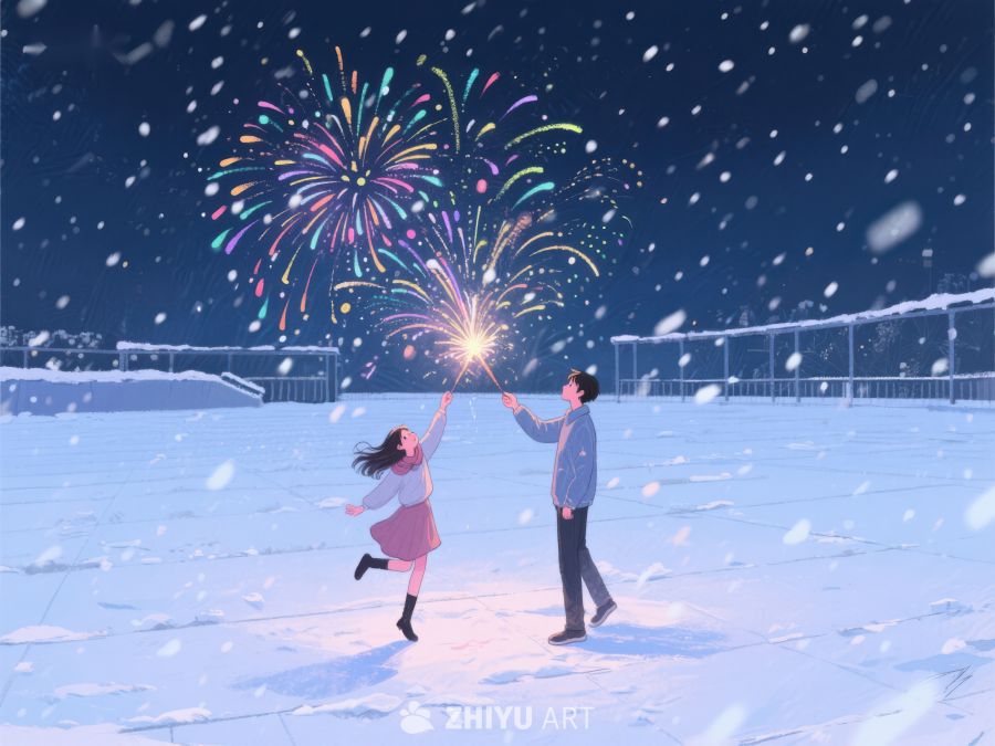 雪夜烟花下的浪漫时刻 904