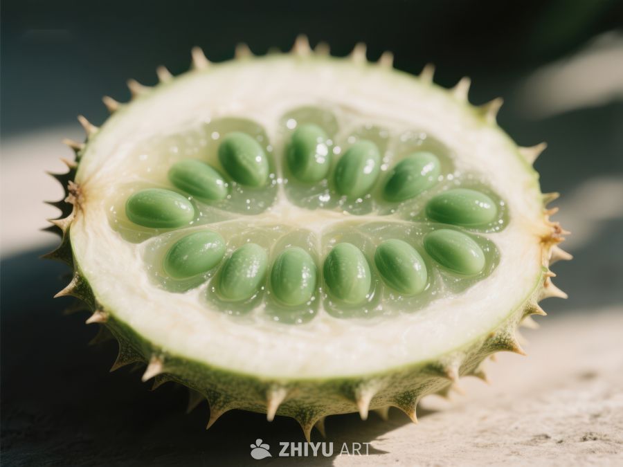绿色刺果内部的种子特写 246