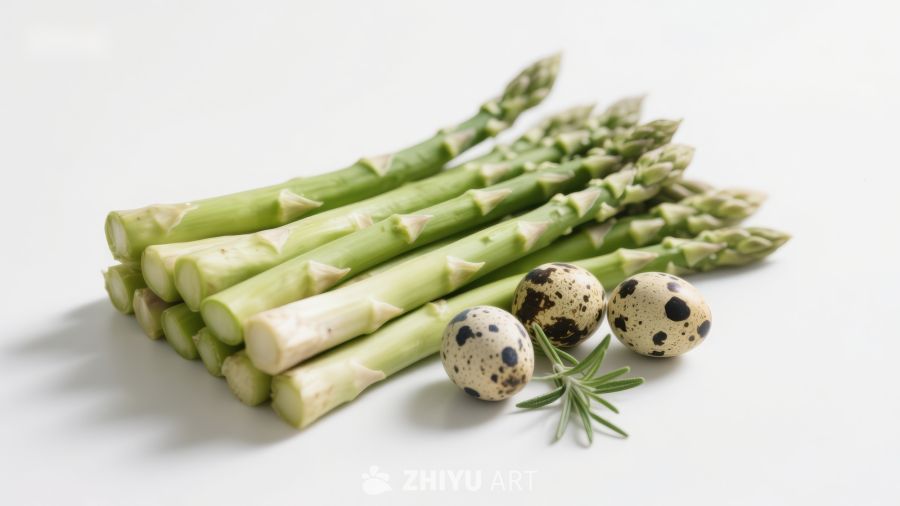 新鲜芦笋配鹌鹑蛋与迷迭香