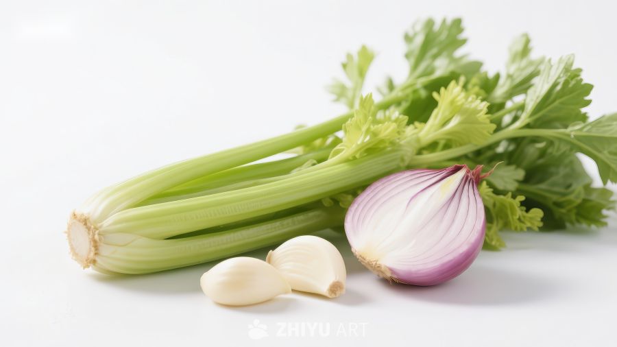 新鲜芹菜、洋葱与大蒜
