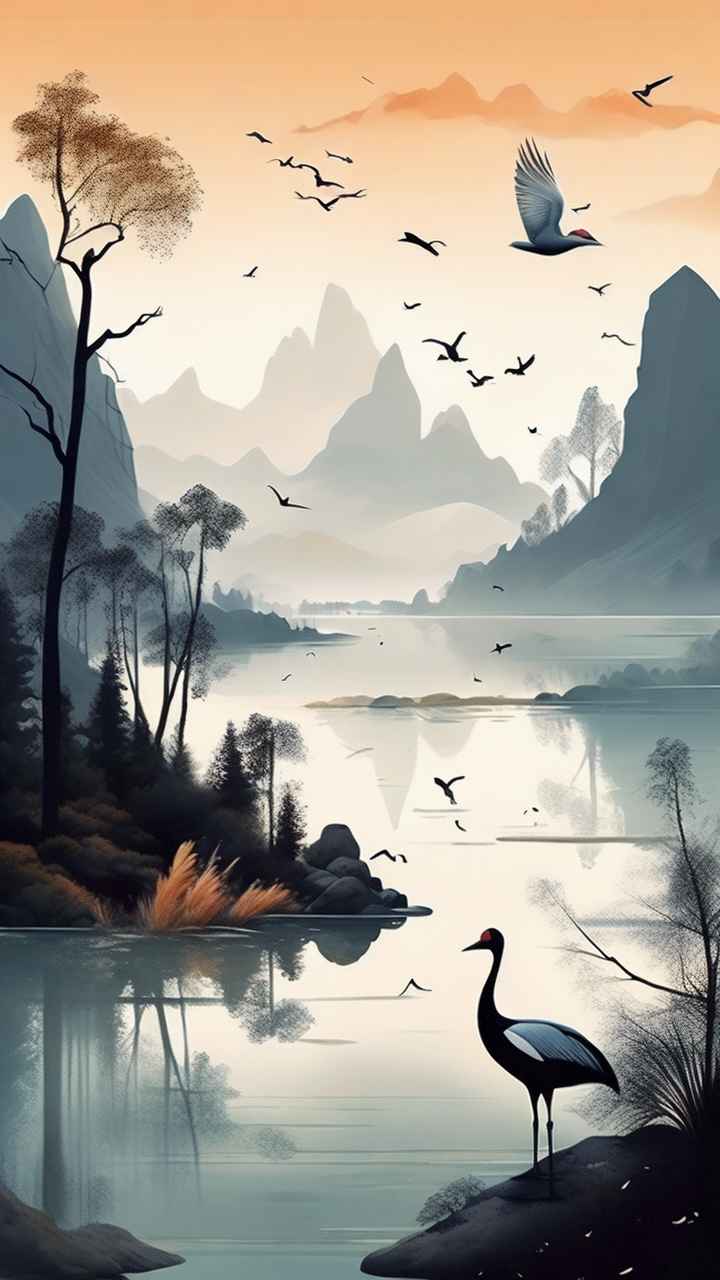 国风鹤山水风景插画 12
