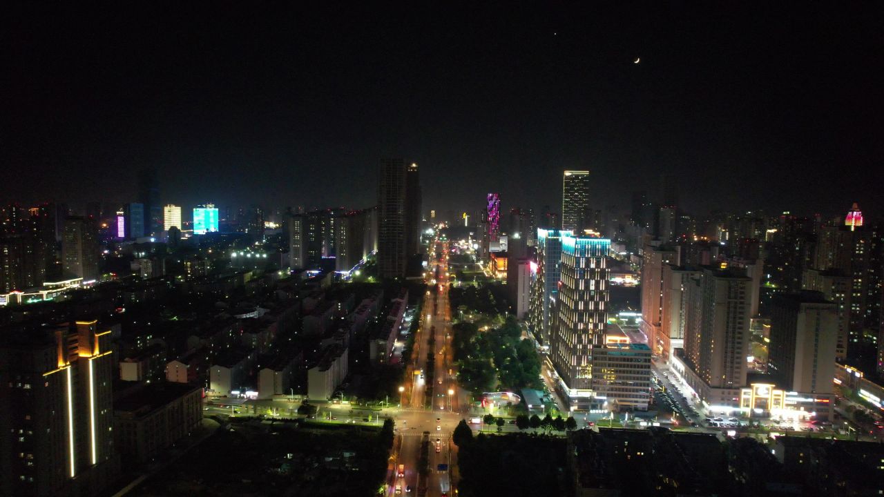 山东日照城市夜景灯光航拍  