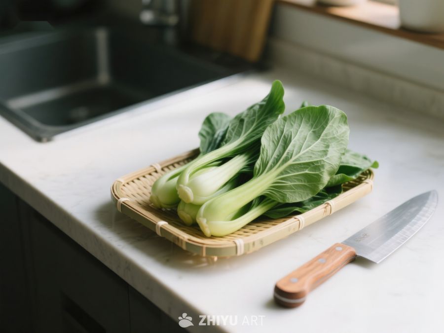厨房台面上的青菜与刀具 103