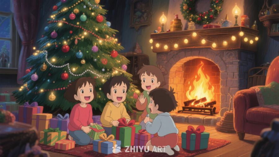 温馨圣诞夜，孩子们围炉拆礼物 255