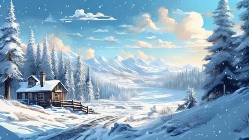 冬季背景图插画雪山雪景 23