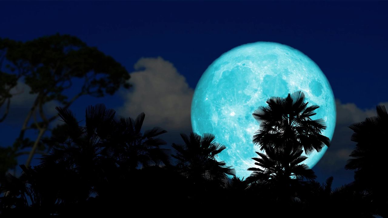 唯美大海上升月亮白月光蓝色夜空圆月明月大屏幕舞台LED视频  76