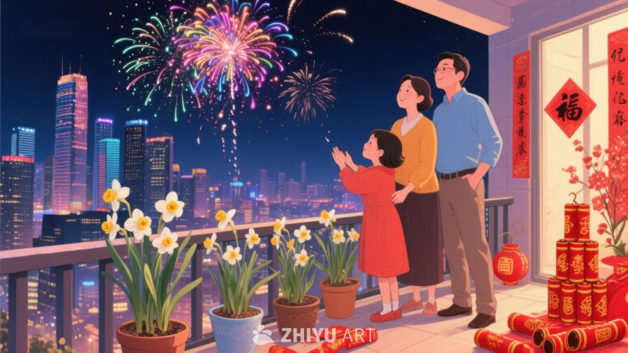 家人共赏烟花迎新春 429