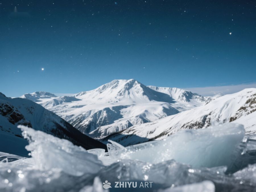 夜空下的雪山与冰晶 396