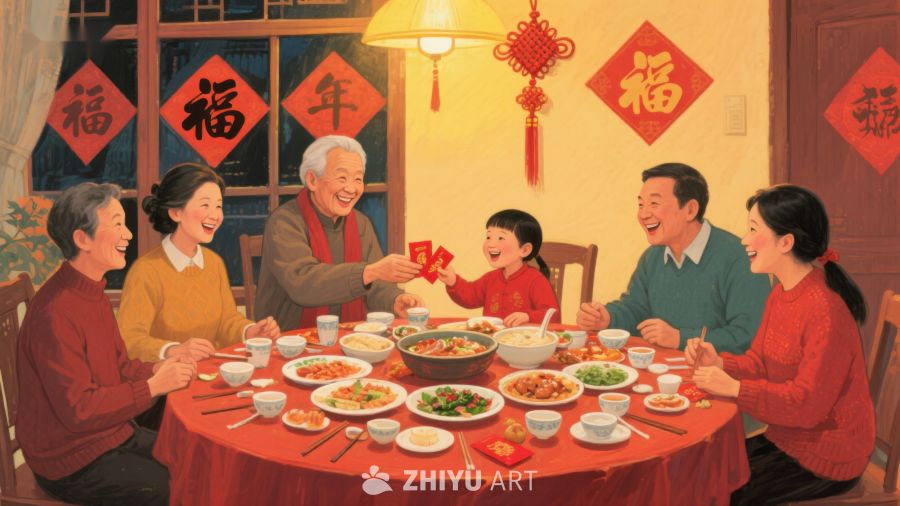 家庭围坐餐桌共庆节日 58