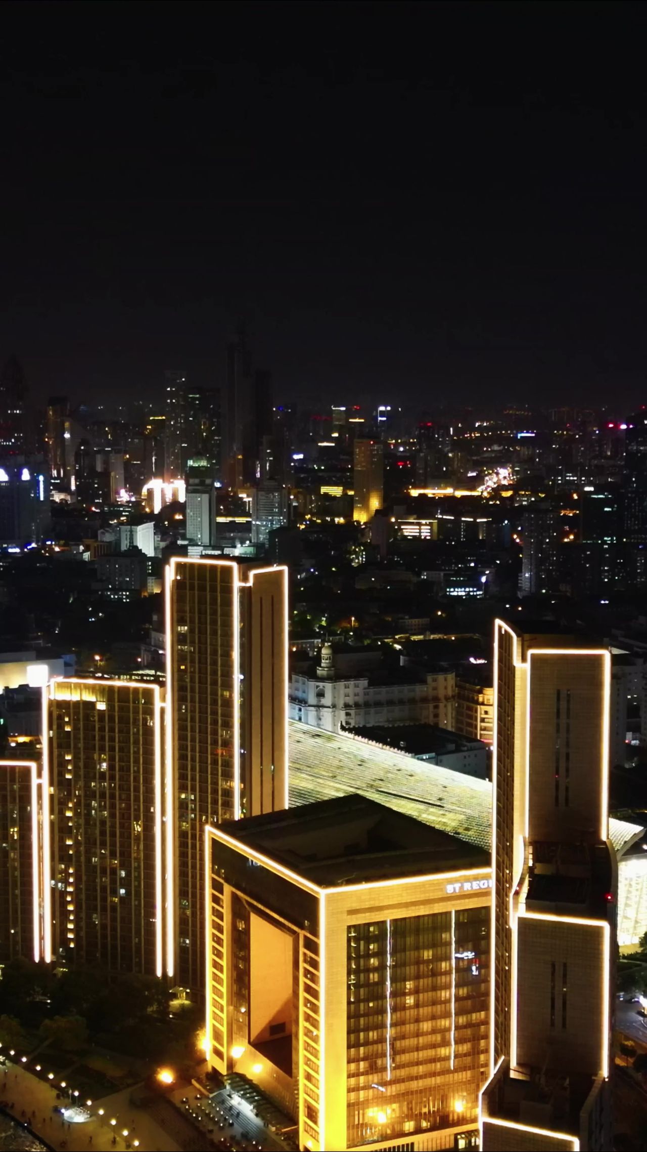 天津城市夜景灯光竖屏航拍 