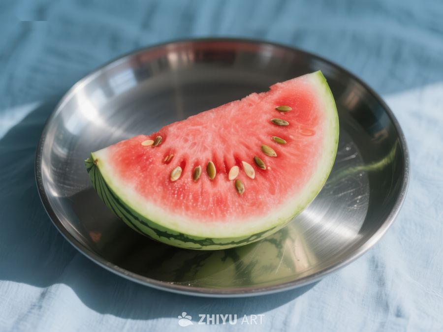切片西瓜置于金属盘中 421