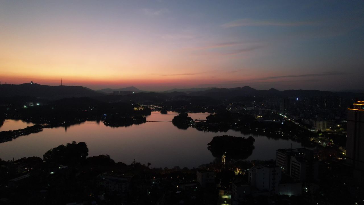 广东惠州西湖5A景区日落晚霞夕阳航拍 