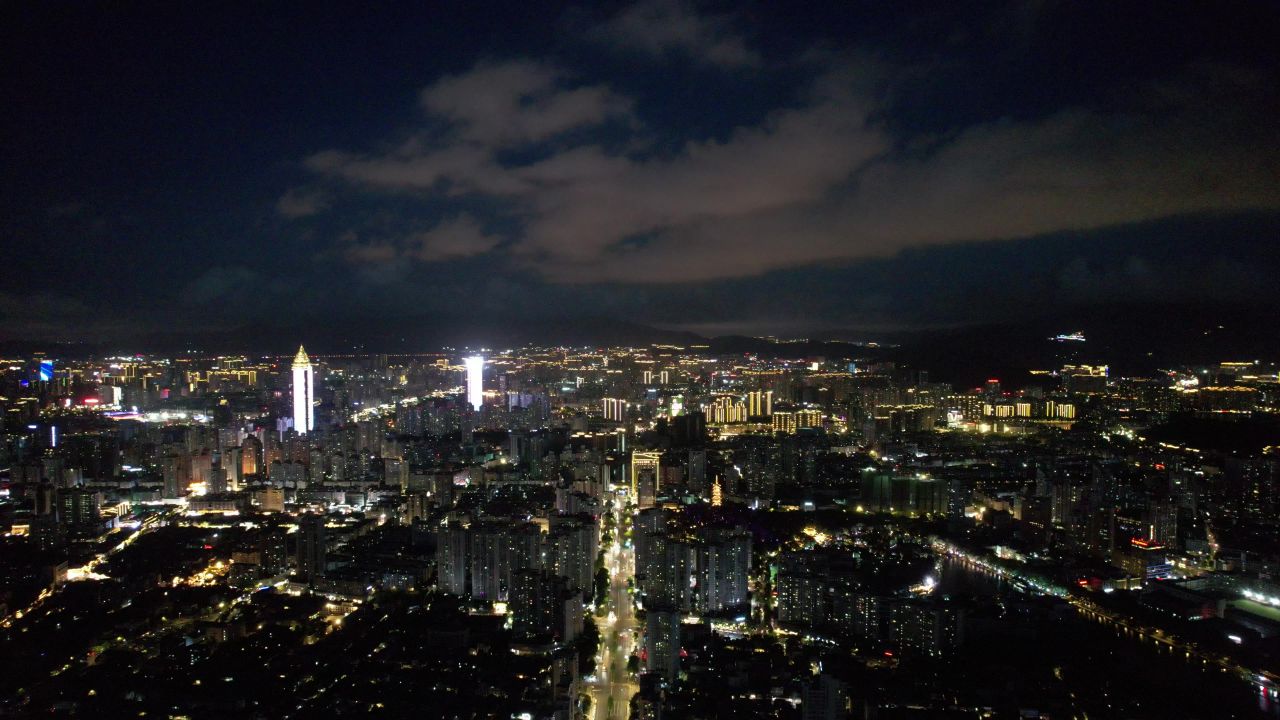 浙江温州城市夜景灯光航拍