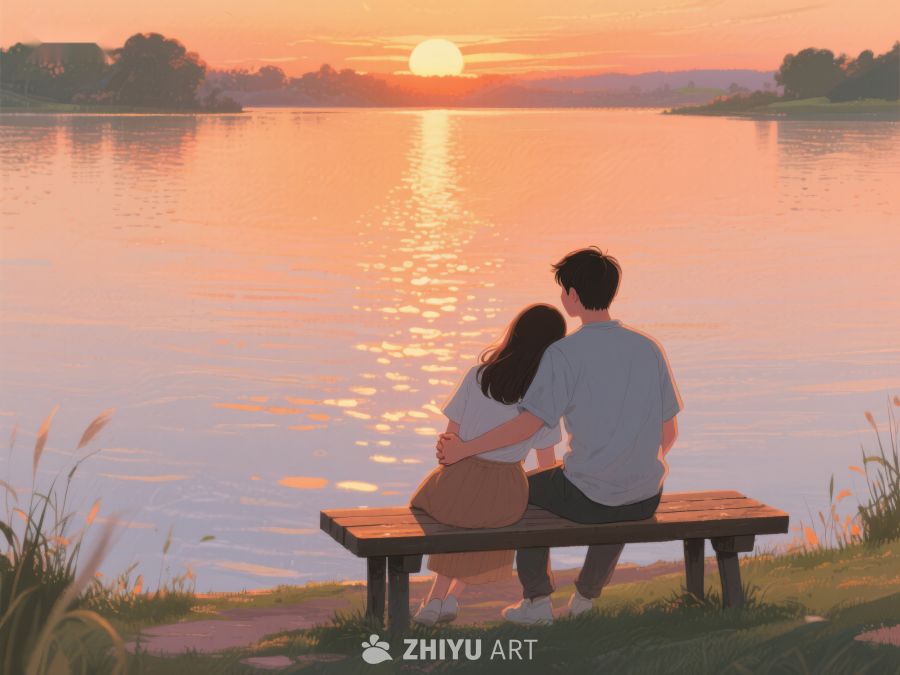 湖畔黄昏，情侣共赏落日 277