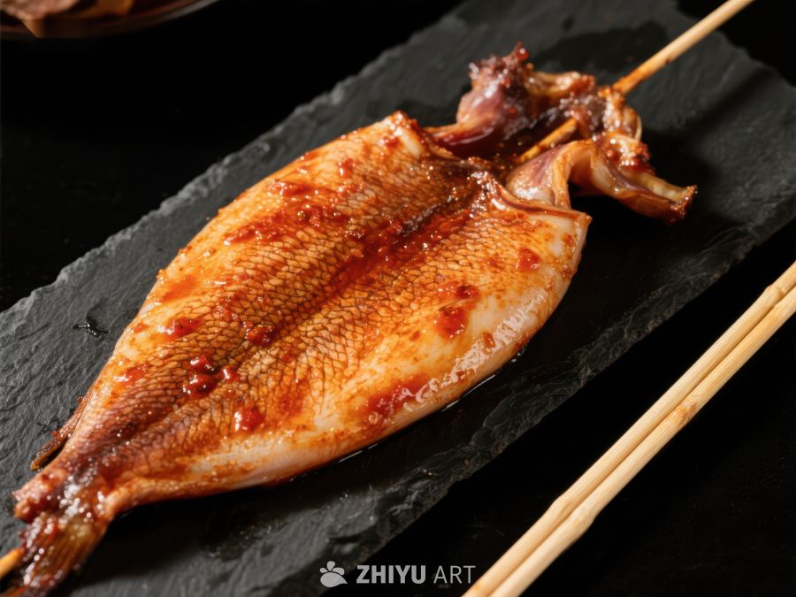 烤鱿鱼串，美味海鲜料理