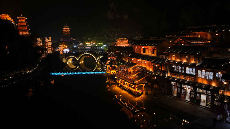 古镇 夜景 灯光
