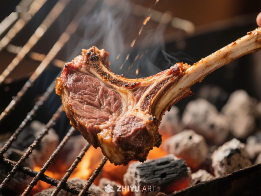 烤架上的美味羊排
