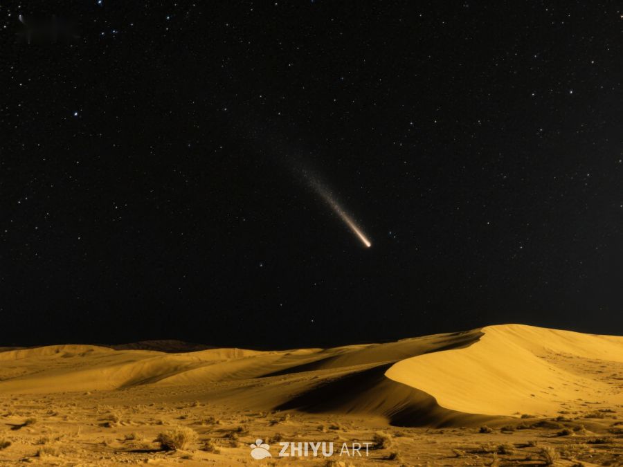 夜空彗星划过沙漠沙丘 250