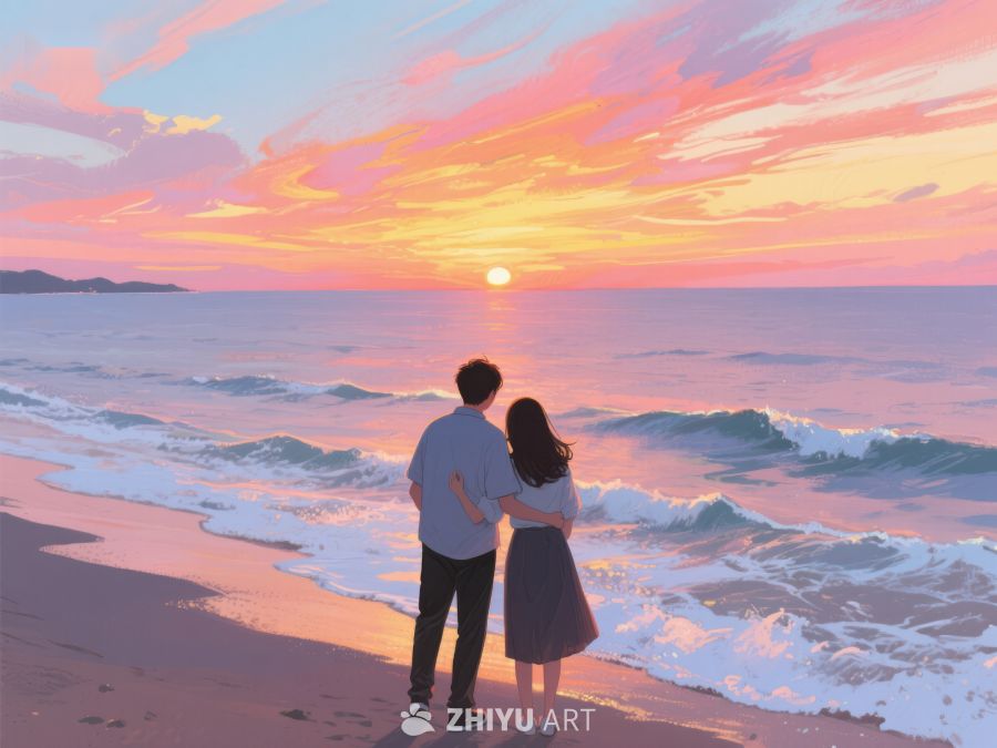 海边日落，情侣相依 224