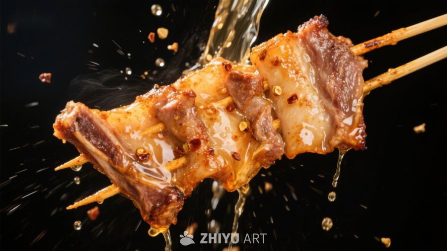 烤肉串上的美味羊排