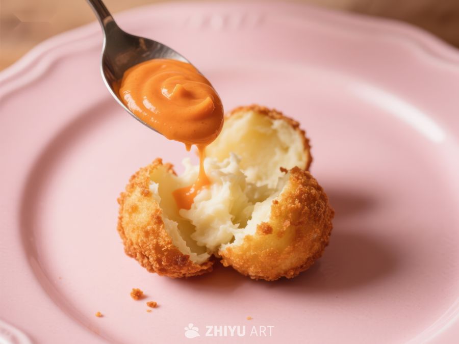 金黄炸球配橙色酱汁