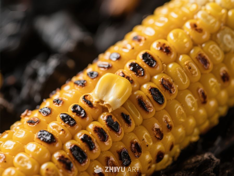 烤制玉米棒特写