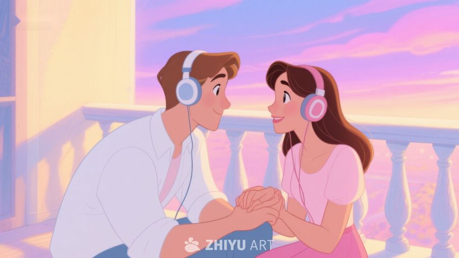 情侣共赏音乐，夕阳下温馨时刻 251