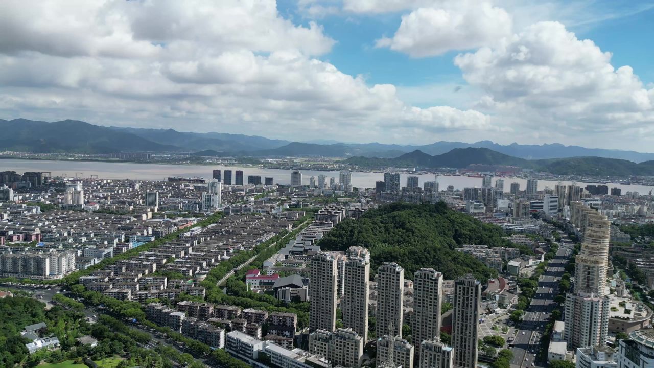 航拍台州城市风光地标建筑
