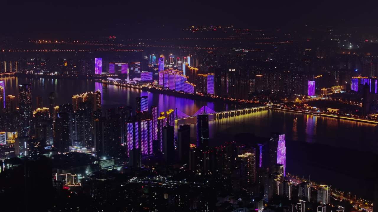 湖南长沙城市夜景湘江风光带航拍 4