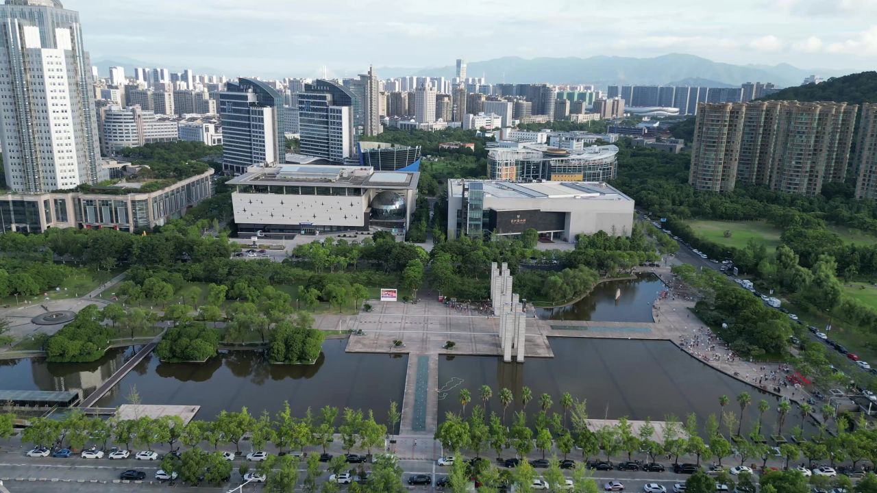 航拍台州市文化馆图书馆博物馆