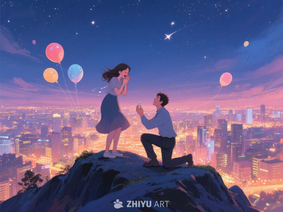 山顶求婚，夜空下的浪漫瞬间 642