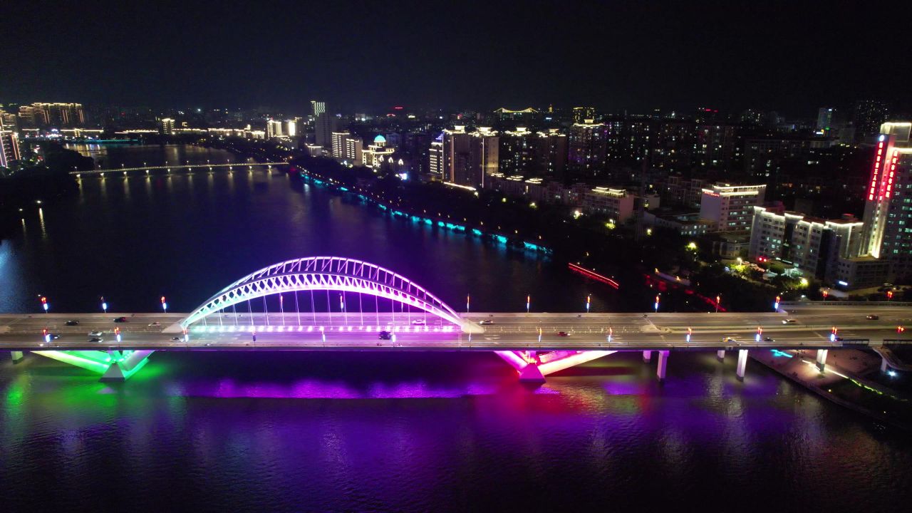 江西赣州章水两岸夜景灯光航拍