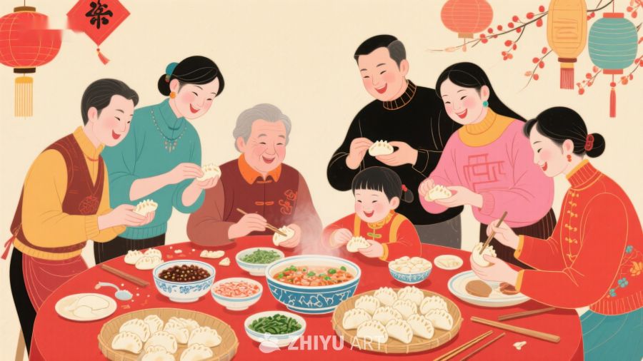 家庭团圆包饺子迎新春 521