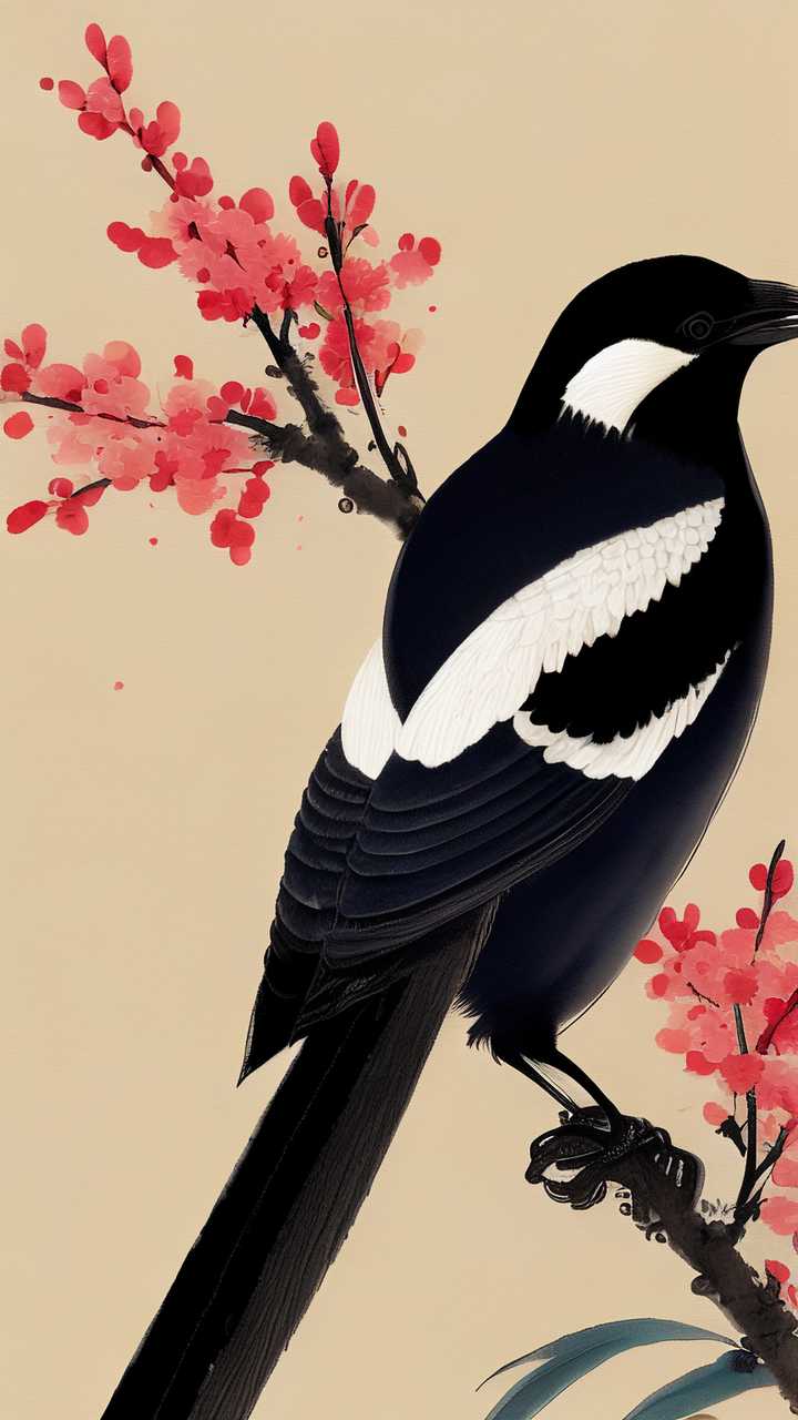 喜鹊国潮七夕插画国潮七夕喜鹊素材