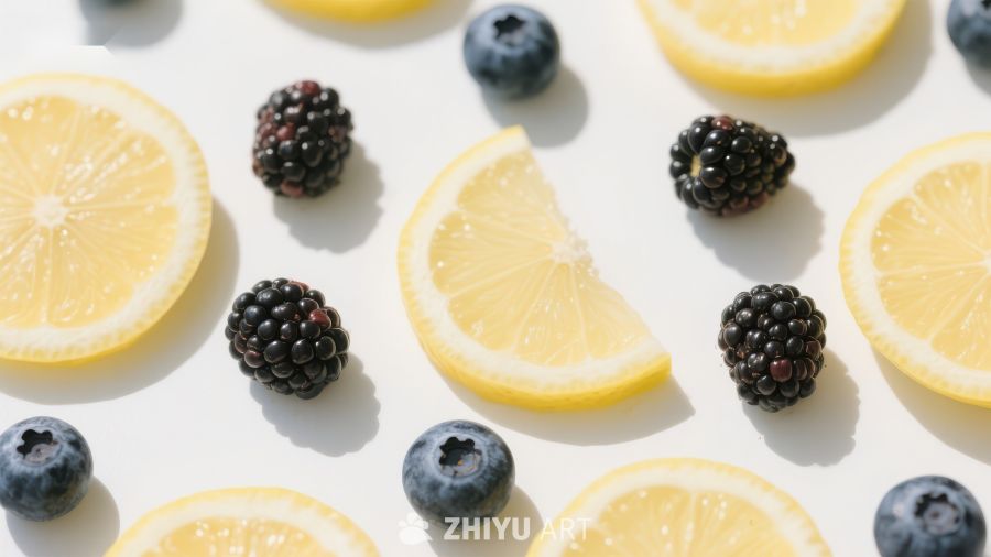 柠檬切片与浆果的清新组合
