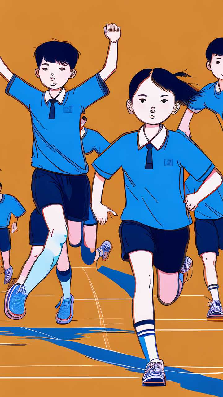 蓝色开学社团运动学生线条插画