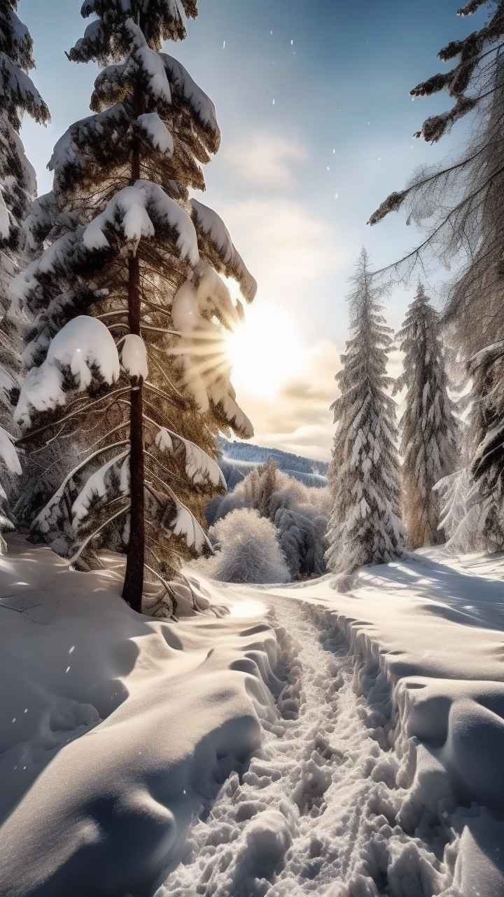冬季背景图插画雪山雪景 75