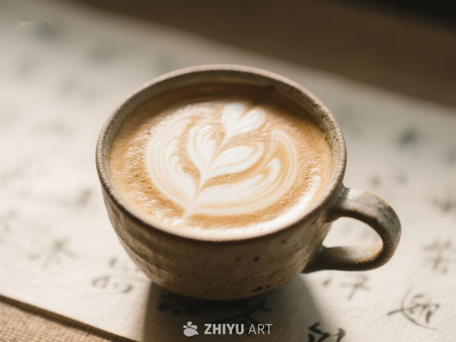 陶瓷杯中的精美拉花咖啡 253