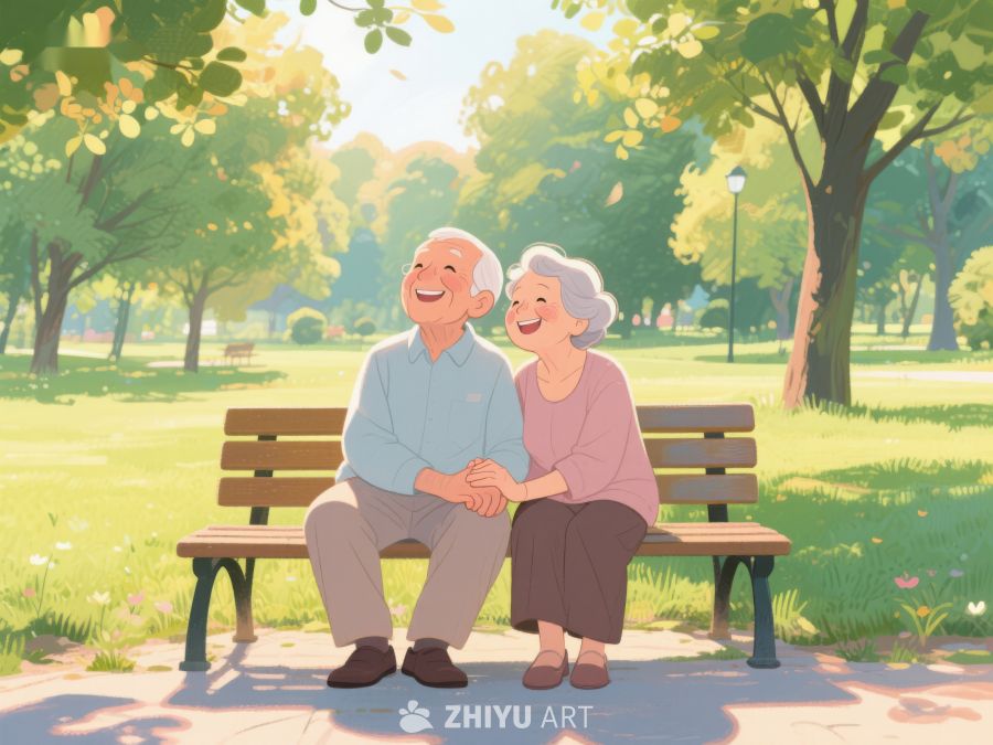 公园长椅上的温馨老年夫妇 208