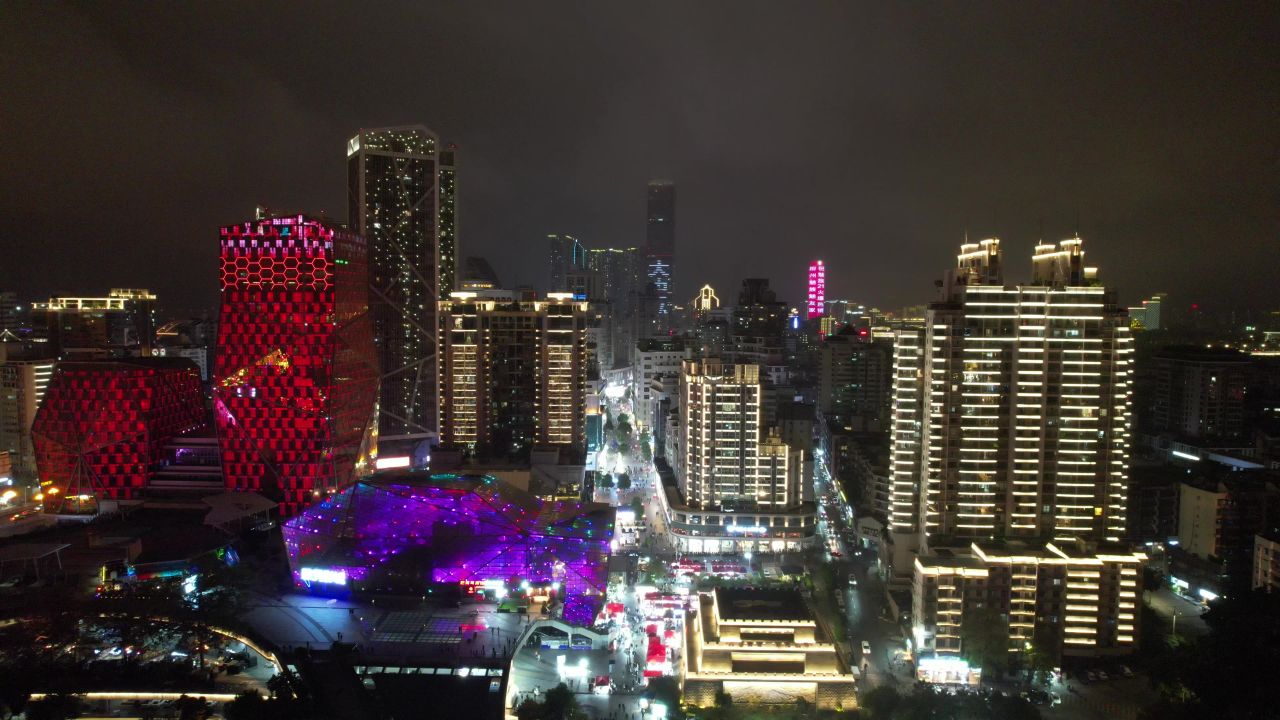 广西柳州五星商业步行街夜景灯光