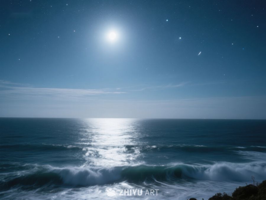 月光下的海洋波涛 564