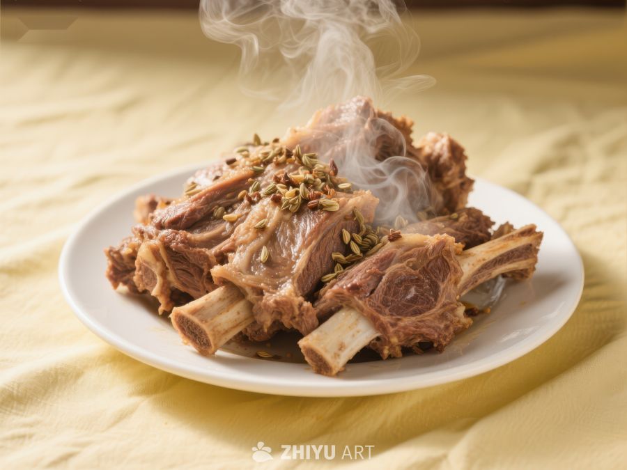 热腾腾的羊排，撒上香料 1010