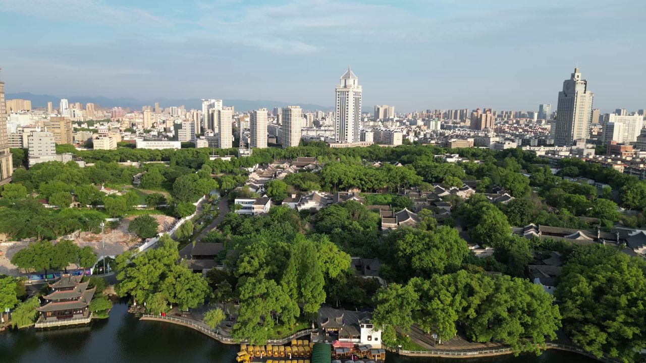 航拍浙江宁波天一阁月湖景区