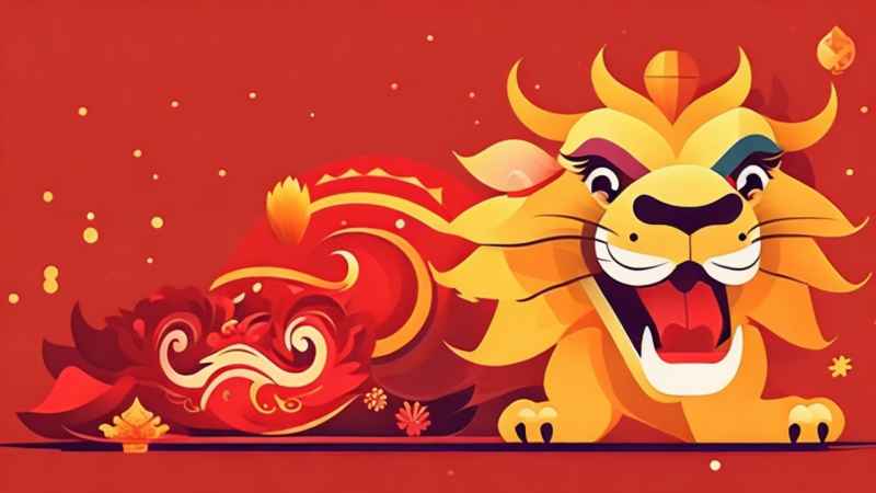 春节舞龙舞狮插画背景 4
