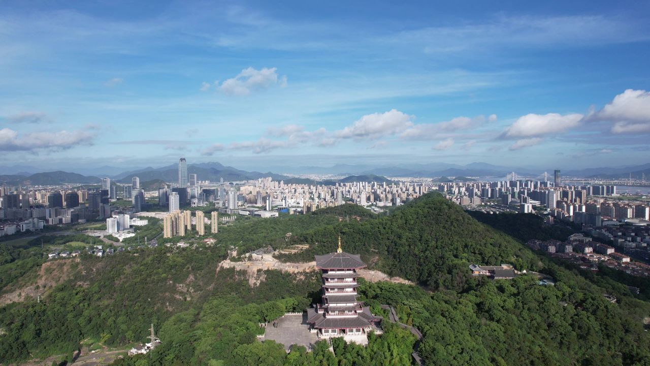 浙江台州白云阁地标建筑航拍