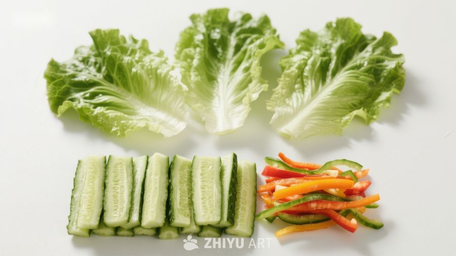 新鲜蔬菜切片与生菜展示