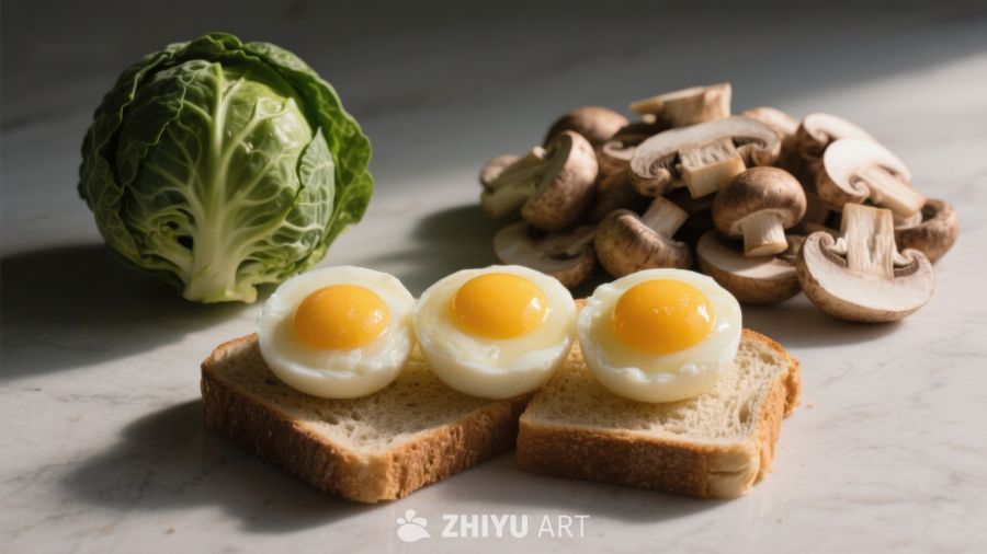 吐司配煎蛋与蔬菜食材