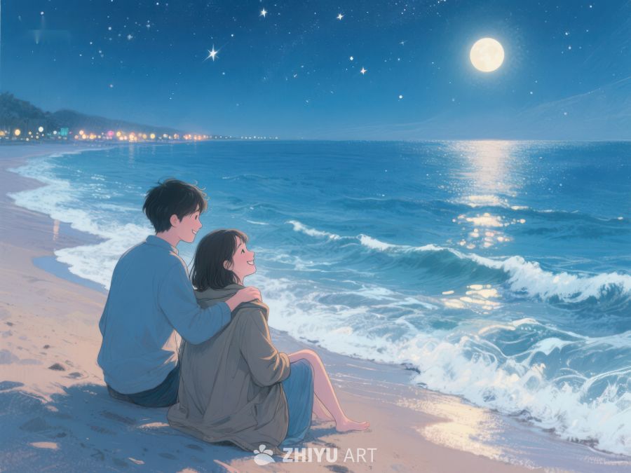 月下海滩情侣相依 1128